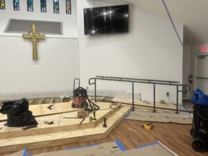 The new ramp to the altar/stage area.